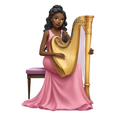 Pretty black women with long hair in a silk pink dress playing the harp sitting down sticker
