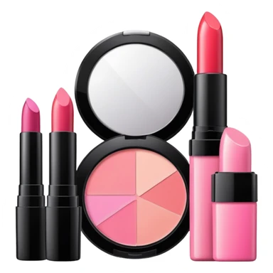 makeup products all together in one piece of png, lipstick, blush, powder, etc ALL PINK sticker