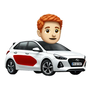 Boy with red mullet driving a white Hyundai i30 sticker