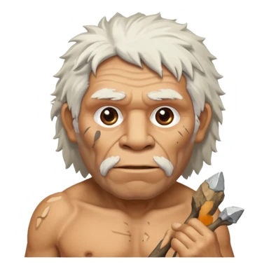 cartoon old Neanderthal with messy white hair and stone tool sticker