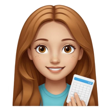 Girl with pretty long light brown hair in a middle part and light brown eyes smiling with a few freckles and beauty mark by her check and by her eye on the other side and very long eyelashes and big wide ish eyes  sticker