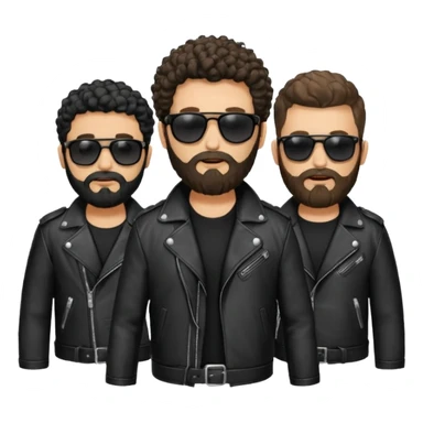 biker gang with black sunglass and rugged and bulky guy bearded curly hair black jacket sticker