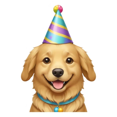 Golden retriever wearing a party hat sticker