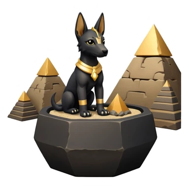  Soothing silky black fur tiny statuette Anubis puppy pyramid scene stone-age cracked irregular dodecagon bonsai pot  sticker