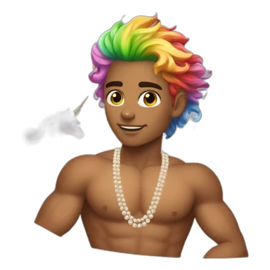 posh-muscle-boy-with-pearl-necklace-and-rainbow-unicorn-hair-in-golden-bathtub sticker