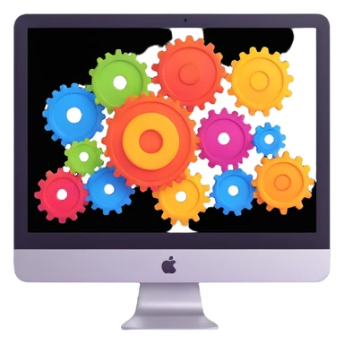 iMac computer with colorful gears on the screen sticker