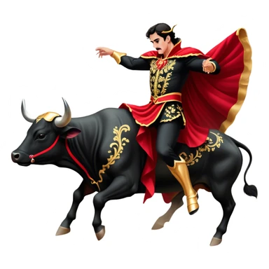 ​Cinematic Realistic Spanish Matador in Action, depicted in an ornate traje de luces with a flowing red cape, captured in the dramatic moment of confronting a charging bull in a traditional bullring, rendered with dynamic motion and dramatic lighting that encapsulates the intensity and artistry of the spectacle, sticker