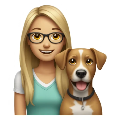 smiling girl with glasses outdoors and dog  sticker
