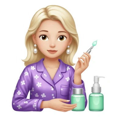 Clean girl aesthetic emoticons, apply skincare products, pearl earrings, glowing skin, pajamas, soft lighting sticker