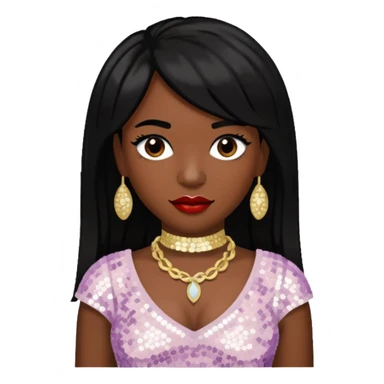 Chilli from TLC with dark skin, black hair, ivory sequin outfit sticker