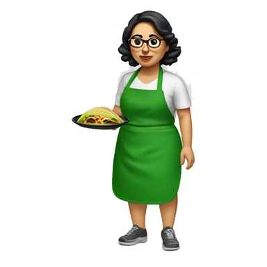 mexican chubby lady green apron  with glasses cooking tacos sticker