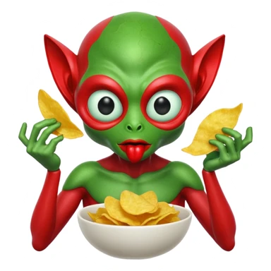 red alien eating chips sticker