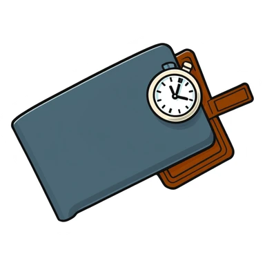 black wallet with a small clock hovering above it sticker