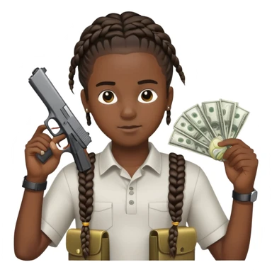 black boy with braids to the back holding a glock and money sticker