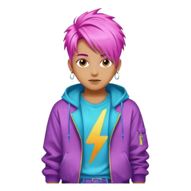 portrait of young idol in Kpop style, wearing flashy streetwear outfit, colorful dyed hair sticker