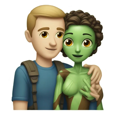 alien woman hugs white man sticker