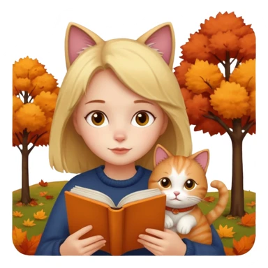 Girl with book and cat autumn vibe cozy sticker