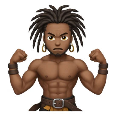 a angry black man with dreads too the side slanging back and forth a belt sticker