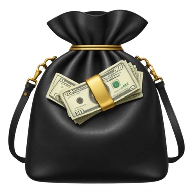 Create a black leather bag with a stack of cash inside in authentic Apple emoji style. sticker