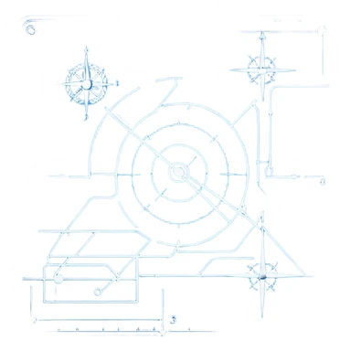 blue blueprint plan with white lines and a single dashed path from start to destination sticker