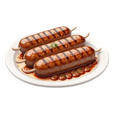 Cinematic Realistic Cevapi Dish Emoji, depicted as small, grilled minced meat sausages with a charred exterior rendered with lifelike textures and warm, savory lighting. sticker