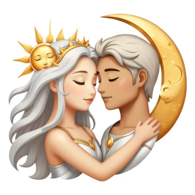 sun and moon embracing lovingly, romantic couple sticker