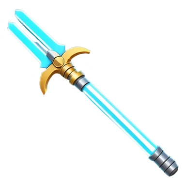 Clash of Clans aesthetic: Cinematic heroic light sabre Emoji, rendered in a 3D vector-style similar to standard emojis with minimal shading and bold, simplified shapes. A compact, vibrant energy blade with a neon-hued, glowing edge and futuristic hilt, softly glowing with a radiant cosmic charm. Simplified yet unmistakably iconic, highly detailed and consistent, glowing with a soft pulsating brilliance and high shine. Stylized with a touch of interstellar elegance and a soft glowing outline, capturing the essence of a legendary energy blade with a friendly, playful manner! sticker