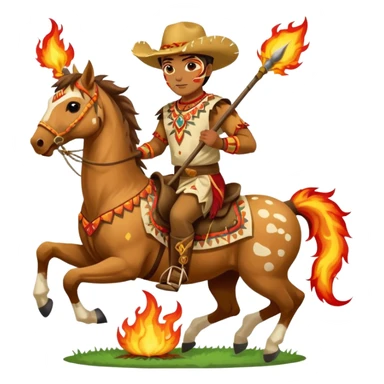 Male Chief Osceola wearing traditional Seminole garb and face paint , riding Appaloosa horse and planting a flaming spear into football field sticker