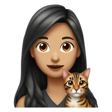 woman long dark hair with bengal cat with heart sticker