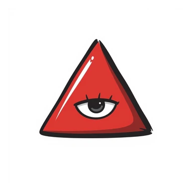 A blood-red triangle with a glowing eye inside, symbol of FOE sticker