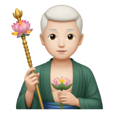 asian man with lotus, scepter, buddhism, lotus, white skin sticker