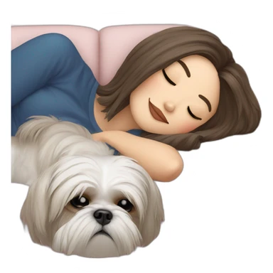 Shih tzu dog and human woman sleeping on couch sticker