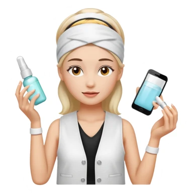 Clean girl aesthetic emoticons, apply skincare products, headband, glowing skin, white vest, soft lighting sticker