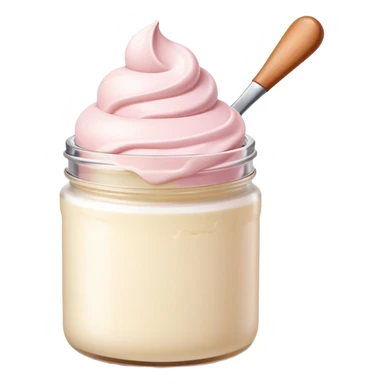 ultra realistic round single scoop of vanilla bean ice cream in light pink short jar no spoon sticker