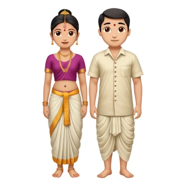 31 years young and small Brahmin boy with traditional formal cotton shirt and cotton lungi is pleasent peaceful thankful to 18 years young and fat and tall Brahmin girl with the complete decoration of bharatanatyam as godess lakshmi devi. sticker