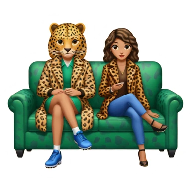 2 personnages : 1 footballeur assis dans un canapé du club ASSE et 1 femme avec un manteau léopard  sticker