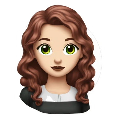 a white girl with dark red burgundy wavy hair and black eyeliner and green eyeseating a huge piece of chocolate cake  sticker