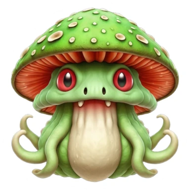 poisonous mushroom beast portrait, head and shoulders only, creature made mostly of mushroom flesh, thick mushroom cap head, layered fungal textures, toxic green spore glow, animal-like eyes, fantasy monster pet vibe, 3D cartoon, mobile game icon style, clean background, no text, no watermark

 sticker