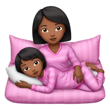 Dark skin Black woman with short  black bob  hair, pink pajamas laying on pillow just me  sticker