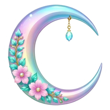 glossy Pastel iridescent floral shiny crystal crescent damask moon sticker