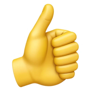 A 3D Apple-style yellow hand emoji, closed fist with thumb pointing backward over the shoulder direction, smooth rounded shape, shiny surface, clean minimal background. AND MOTİON LİNE sticker