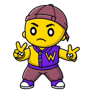 voodoo doll wearing wu-tang clan yellow and black outfit with W logo sticker
