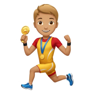 crea un emoji estilo whatsapp o emoji de iphone, de un corredor con cara casada pero feliz por su medalla sticker