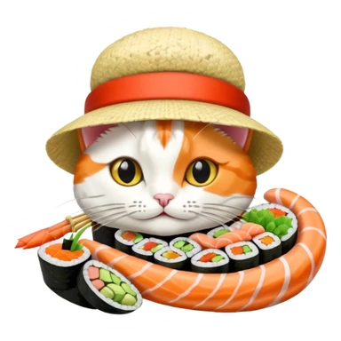 cat wearing a hat made out of sushi sticker