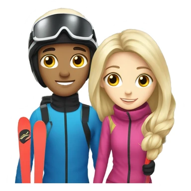 Blonde boy and brunette girl on Ski sticker