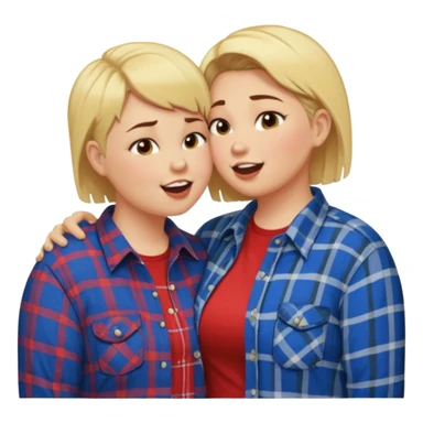Chubby lesbian with medium brunette hair kissing tall butch lesbian with huge teeth and blonde short hair sticker