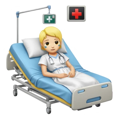 pessoa com a pele de cor amarela deitada em uma maca de hospital sticker