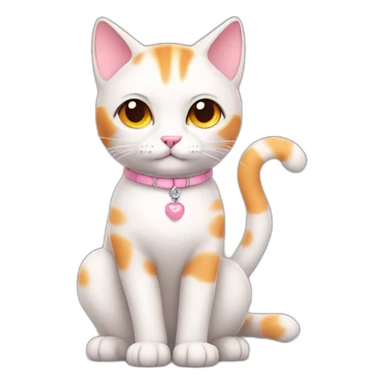 full body white orange cat cute with a small black eyes and a paw pink necklace sticker