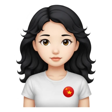 Cute beautiful girl,Black hair,wavy long hair, Black eyes, white T-shirt, Chinese  sticker