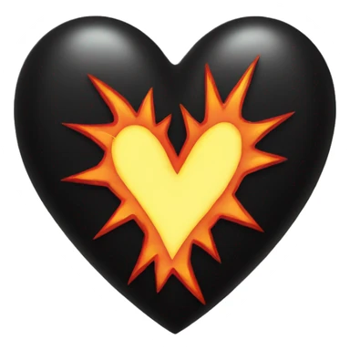 black heart the top of which burns with yellow-red fire, and the eyes are in the form of white crosses sticker